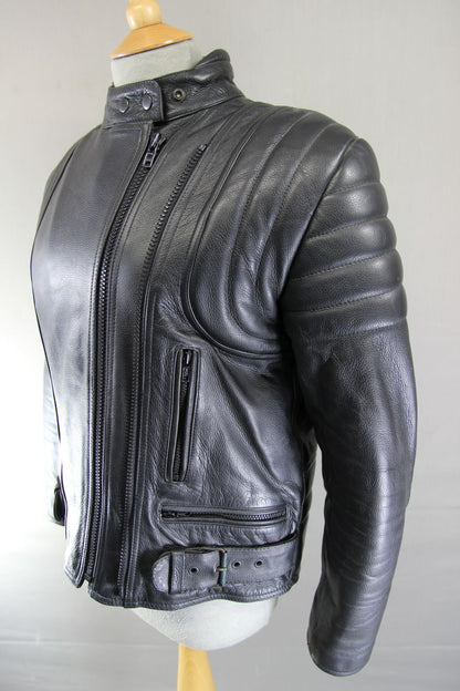 JTS BLACK LEATHER BIKER JACKET WITH REMOVABLE PROTECTORS 38-40 INCH/WOMEN'S XL