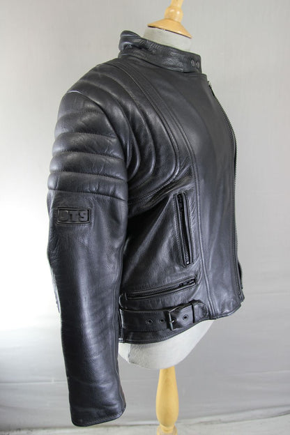 JTS BLACK LEATHER BIKER JACKET WITH REMOVABLE PROTECTORS 38-40 INCH/WOMEN'S XL