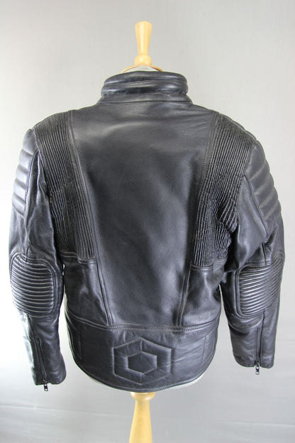 JTS BLACK LEATHER BIKER JACKET WITH REMOVABLE PROTECTORS 38-40 INCH/WOMEN'S XL