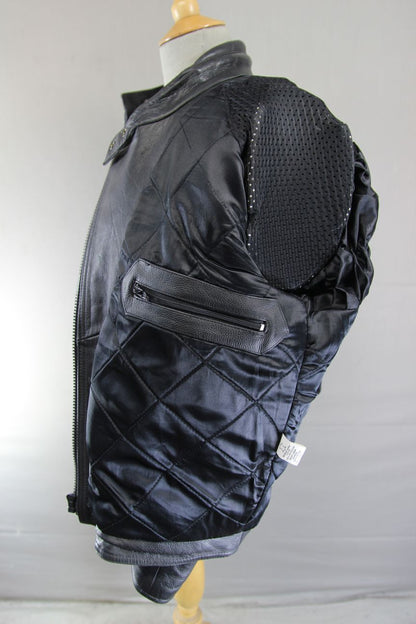 JTS BLACK LEATHER BIKER JACKET WITH REMOVABLE PROTECTORS 38-40 INCH/WOMEN'S XL