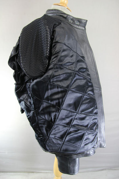 JTS BLACK LEATHER BIKER JACKET WITH REMOVABLE PROTECTORS 38-40 INCH/WOMEN'S XL