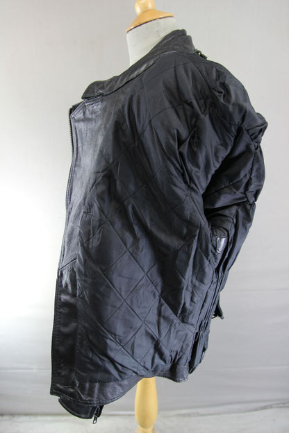 CLASSIC EURO STYLE BLACK LEATHER BIKER JACKET WITH BACK PROTECTOR 40-42 INCH
