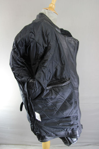 CLASSIC EURO STYLE BLACK LEATHER BIKER JACKET WITH BACK PROTECTOR 40-42 INCH