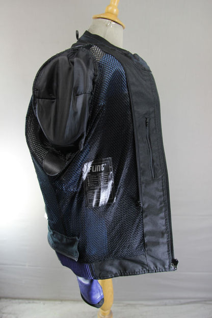 BLACK, BLUE & WHITE FLINT RACING LEATHER BIKER JACKET WITH CE ARMOUR 44 INCH