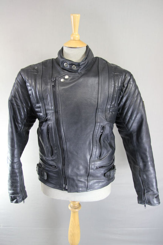 CLASSIC AKITO T-FORCE BLACK LEATHER BIKER JACKET 40-42 INCH CHEST