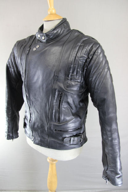 CLASSIC AKITO T-FORCE BLACK LEATHER BIKER JACKET 40-42 INCH CHEST
