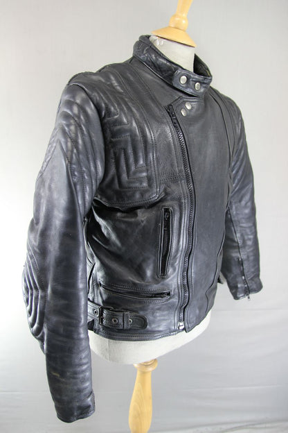 CLASSIC AKITO T-FORCE BLACK LEATHER BIKER JACKET 40-42 INCH CHEST