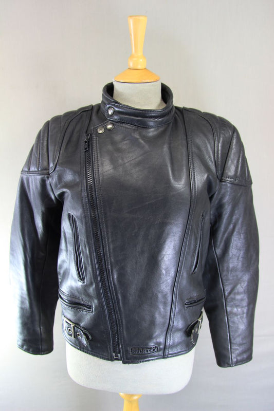CLASSIC SPORTEX A5 BLACK LEATHER BIKER JACKET 38-40 INCH