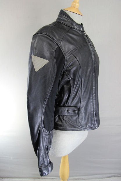 HEIN GERICKE STREETLINE BLACK LEATHER BIKER JACKET WITH CE ARMOUR: SIZE 14