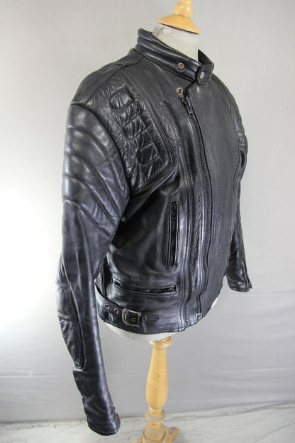 CLASSIC SPORTEX APOLLO BLACK LEATHER BIKER JACKET WITH BACK PROTECTOR 42-44 INCH