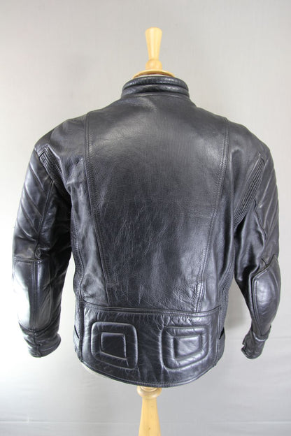 CLASSIC SPORTEX APOLLO BLACK LEATHER BIKER JACKET WITH BACK PROTECTOR 42-44 INCH