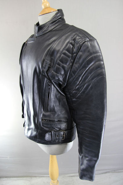 CLASSIC BLACK LEATHER BIKER JACKET WITH BACK, SHOULDER & ELBOW CE ARMOUR 38 INCH