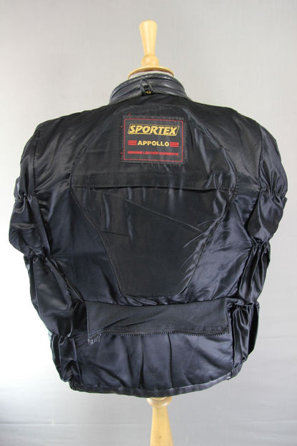 CLASSIC SPORTEX APOLLO BLACK LEATHER BIKER JACKET WITH BACK PROTECTOR 42-44 INCH