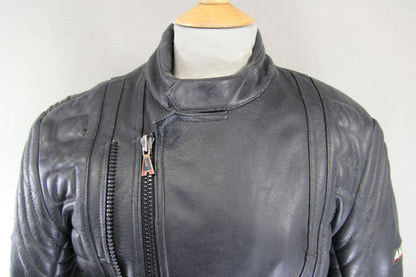 AKITO BLACK LEATHER BIKER JACKET WITH SHOULDER & ELBOW BODYGUARD CE ARMOUR 36 IN