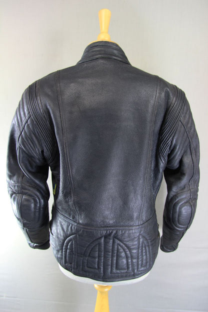 AKITO BLACK LEATHER BIKER JACKET WITH SHOULDER & ELBOW BODYGUARD CE ARMOUR 36 IN