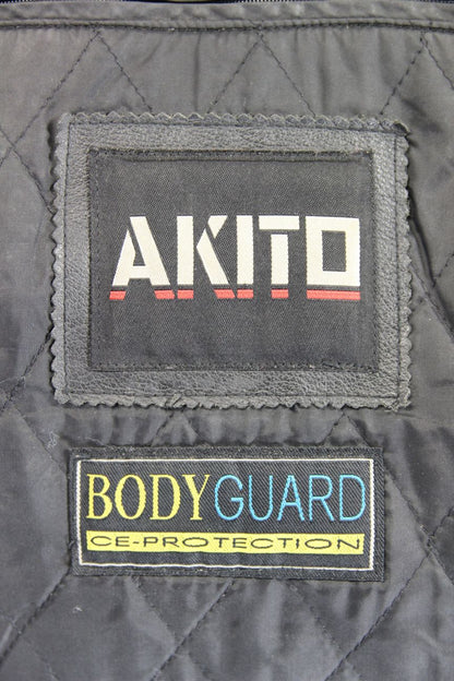 AKITO BLACK LEATHER BIKER JACKET WITH SHOULDER & ELBOW BODYGUARD CE ARMOUR 36 IN