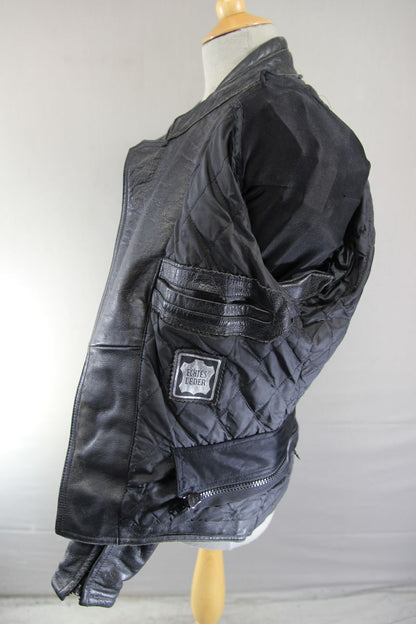 AKITO BLACK LEATHER BIKER JACKET WITH SHOULDER & ELBOW BODYGUARD CE ARMOUR 36 IN
