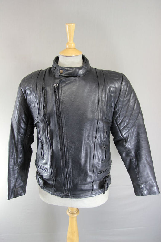 CLASSIC BLACK LEATHER BIKER JACKET 38-40 INCH/MEDIUM