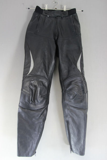 HEIN GERICKE BLACK LEATHER BIKER TROUSERS + CE ARMOUR SIZE 6 WAIST 24IN/LEG 30IN