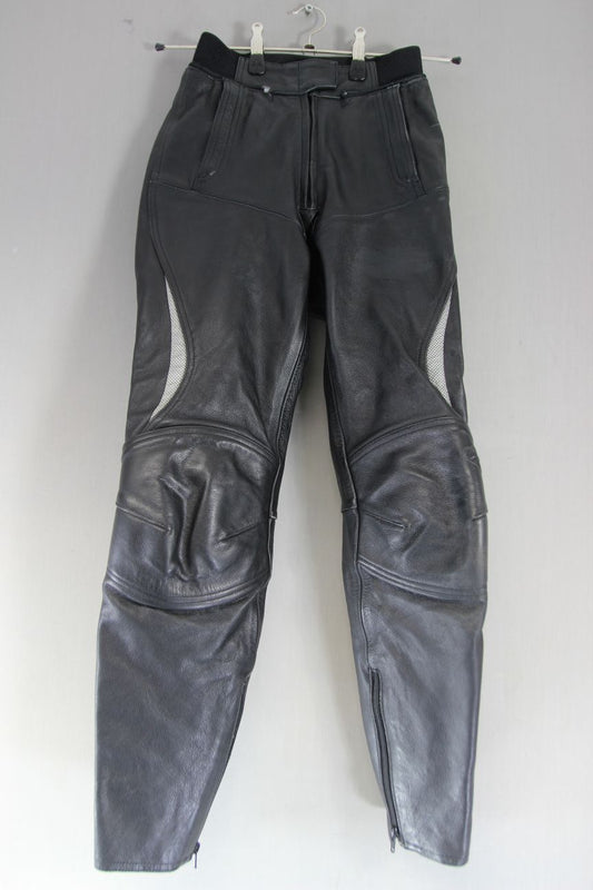 HEIN GERICKE BLACK LEATHER BIKER TROUSERS + CE ARMOUR SIZE 6 WAIST 24IN/LEG 30IN