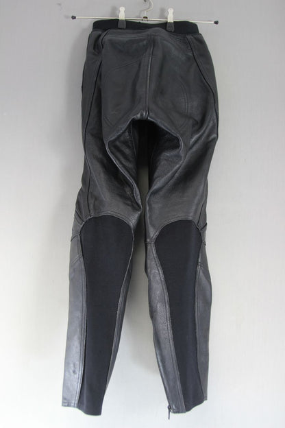 HEIN GERICKE BLACK LEATHER BIKER TROUSERS + CE ARMOUR SIZE 6 WAIST 24IN/LEG 30IN