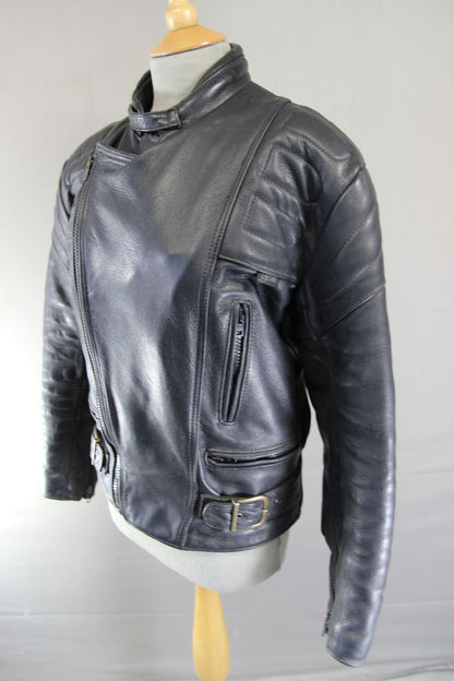 CLASSIC BRITISH MADE BLACK LEATHER GEAR BIKER JACKET 38 INCH