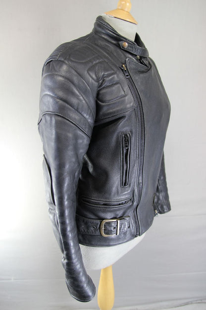 CLASSIC BRITISH MADE BLACK LEATHER GEAR BIKER JACKET 38 INCH