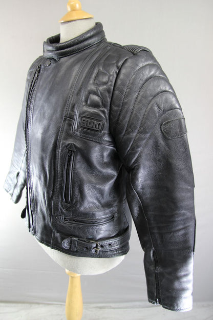 SUKI MERCURY SPORTS BLACK LEATHER BIKER JACKET + REMOVABLE BACK PROTECTOR 40-42"