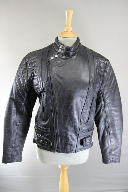 CLASSIC BLACK LEATHER BIKER JACKET 36 INCH/SMALL