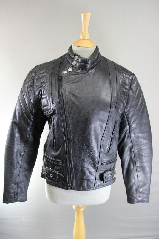 CLASSIC BLACK LEATHER BIKER JACKET 36 INCH/SMALL