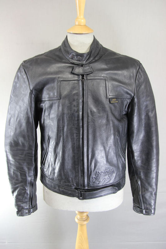 CLASSIC BUFFALO VULCAN BLACK LEATHER BIKER JACKET 38 INCH