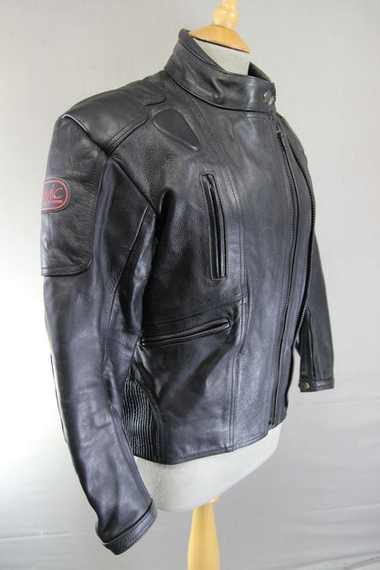 DYNAMIC LEATHER BLACK COWHIDE BIKER JACKET + SHOULDER & ELBOW CE ARMOUR: SIZE 14