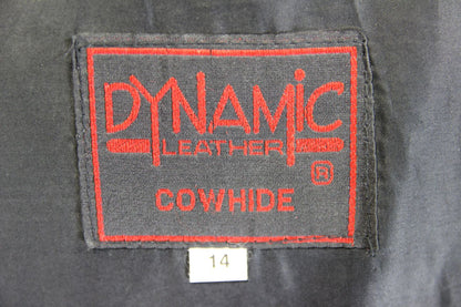 DYNAMIC LEATHER BLACK COWHIDE BIKER JACKET + SHOULDER & ELBOW CE ARMOUR: SIZE 14