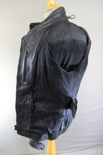 DYNAMIC LEATHER BLACK COWHIDE BIKER JACKET + SHOULDER & ELBOW CE ARMOUR: SIZE 14