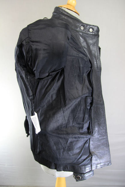 DYNAMIC LEATHER BLACK COWHIDE BIKER JACKET + SHOULDER & ELBOW CE ARMOUR: SIZE 14