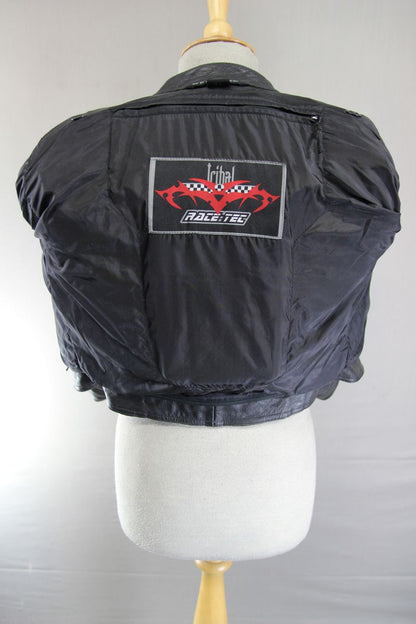 HEIN GERICKE RACETEC BLACK, RED & WHITE LEATHER BIKER JACKET + CE ARMOUR: SIZE 6