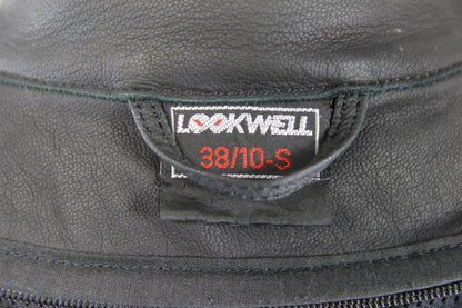 LOOKWELL LADY LINE BLACK & TURQUOISE LEATHER BIKER JACKET: SIZE 10/SMALL