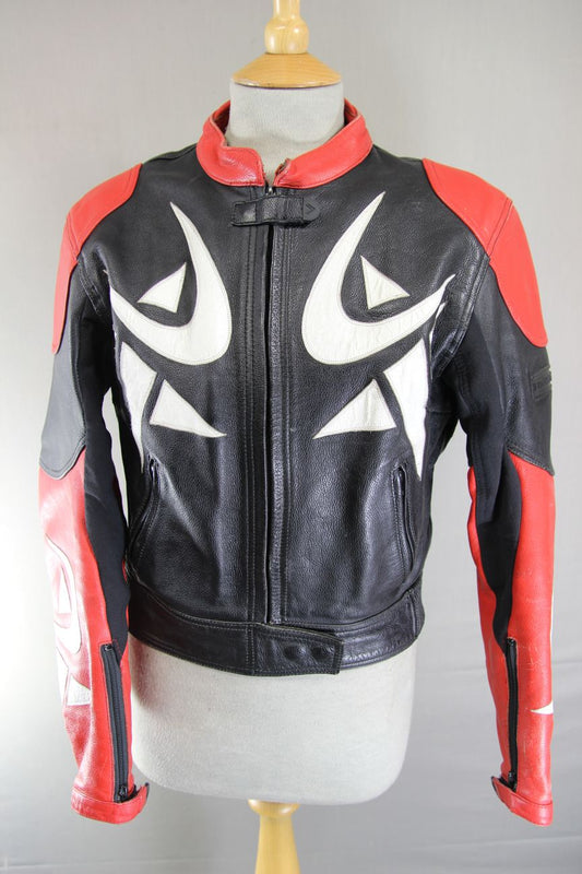 FRANK THOMAS LADIES LEATHER BIKER JACKET WITH ARMASPORT+ CE PROTECTORS: SIZE 14