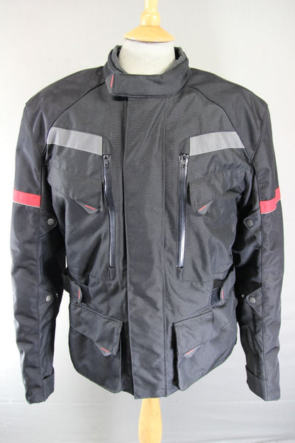 CRANE BLACK, RED & SILVER TEXTILE BIKER JACKET WITH CE ARMOUR 42-44 INCH (LARGE)