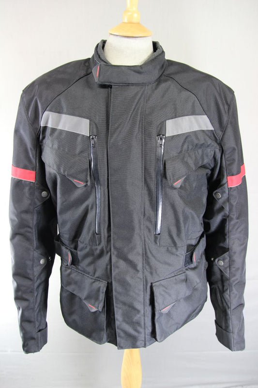 CRANE BLACK, RED & SILVER TEXTILE BIKER JACKET WITH CE ARMOUR 42-44 INCH (LARGE)