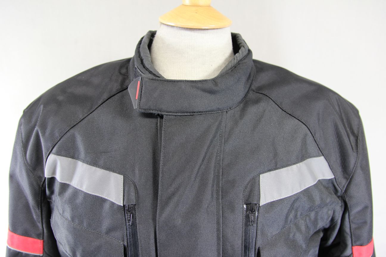 CRANE BLACK, RED & SILVER TEXTILE BIKER JACKET WITH CE ARMOUR 42-44 INCH (LARGE)