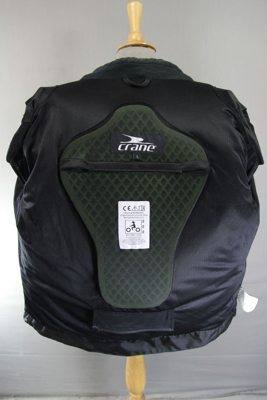 CRANE BLACK, RED & SILVER TEXTILE BIKER JACKET WITH CE ARMOUR 42-44 INCH (LARGE)