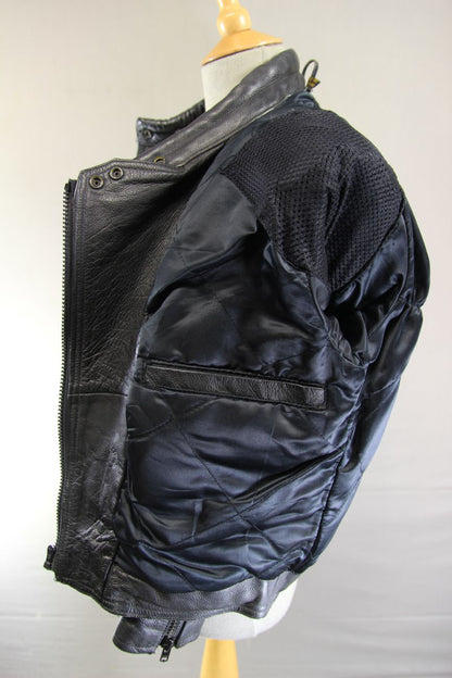 LADIES CLASSIC JTS BLACK LEATHER BIKER JACKET: SIZE 10/32-34 INCH/EXTRA SMALL