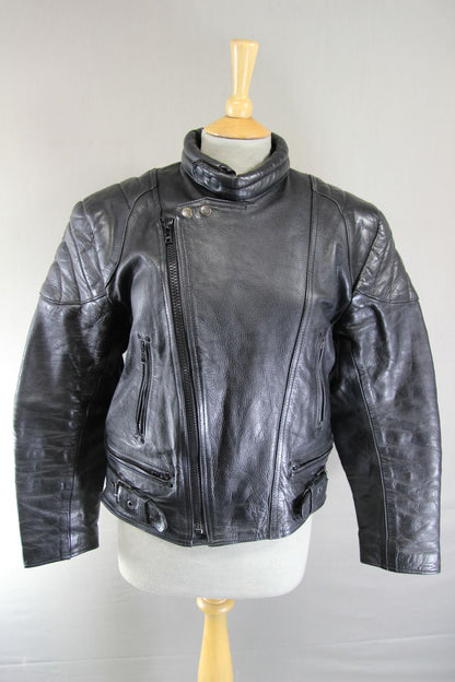 SHAKEEL INTERNATIONAL S.A.K. CLASSIC BLACK LEATHER BIKER JACKET 38-40 INCH CHEST