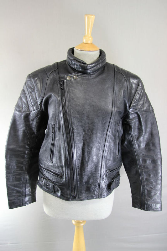 SHAKEEL INTERNATIONAL S.A.K. CLASSIC BLACK LEATHER BIKER JACKET 38-40 INCH CHEST