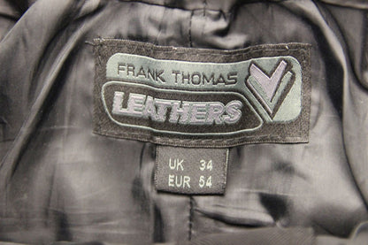 FRANK THOMAS BLACK LEATHER BIKER TROUSERS + CE KNEE ARMOUR: WAIST 34-36"/LEG 29"