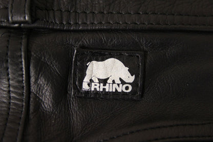 RHINO CLASSIC BLACK LEATHER BIKER JEANS: WAIST 32 INCHES/INSIDE LEG 34 INCHES