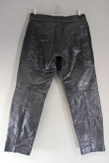 SKIN BLACK COWHIDE LEATHER BIKER TROUSERS: WAIST 34 INCH/INSIDE LEG 31 INCH