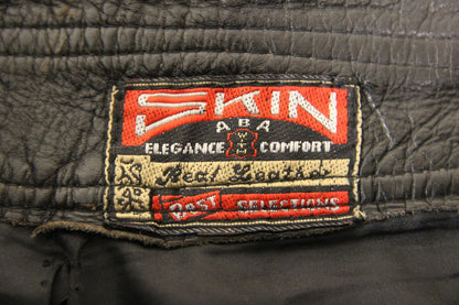 SKIN BLACK COWHIDE LEATHER BIKER TROUSERS: WAIST 34 INCH/INSIDE LEG 31 INCH