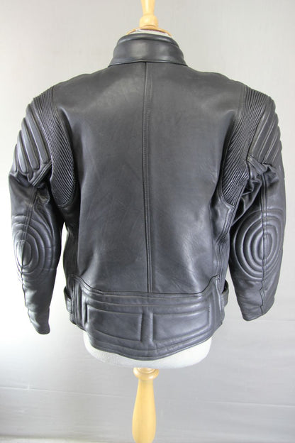 FXT BLACK LEATHER BIKER JACKET WITH REMOVABLE BACK & ELBOW PROTECTORS 38-40 INCH